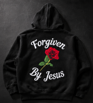 Forgiven hoodie studio back view
